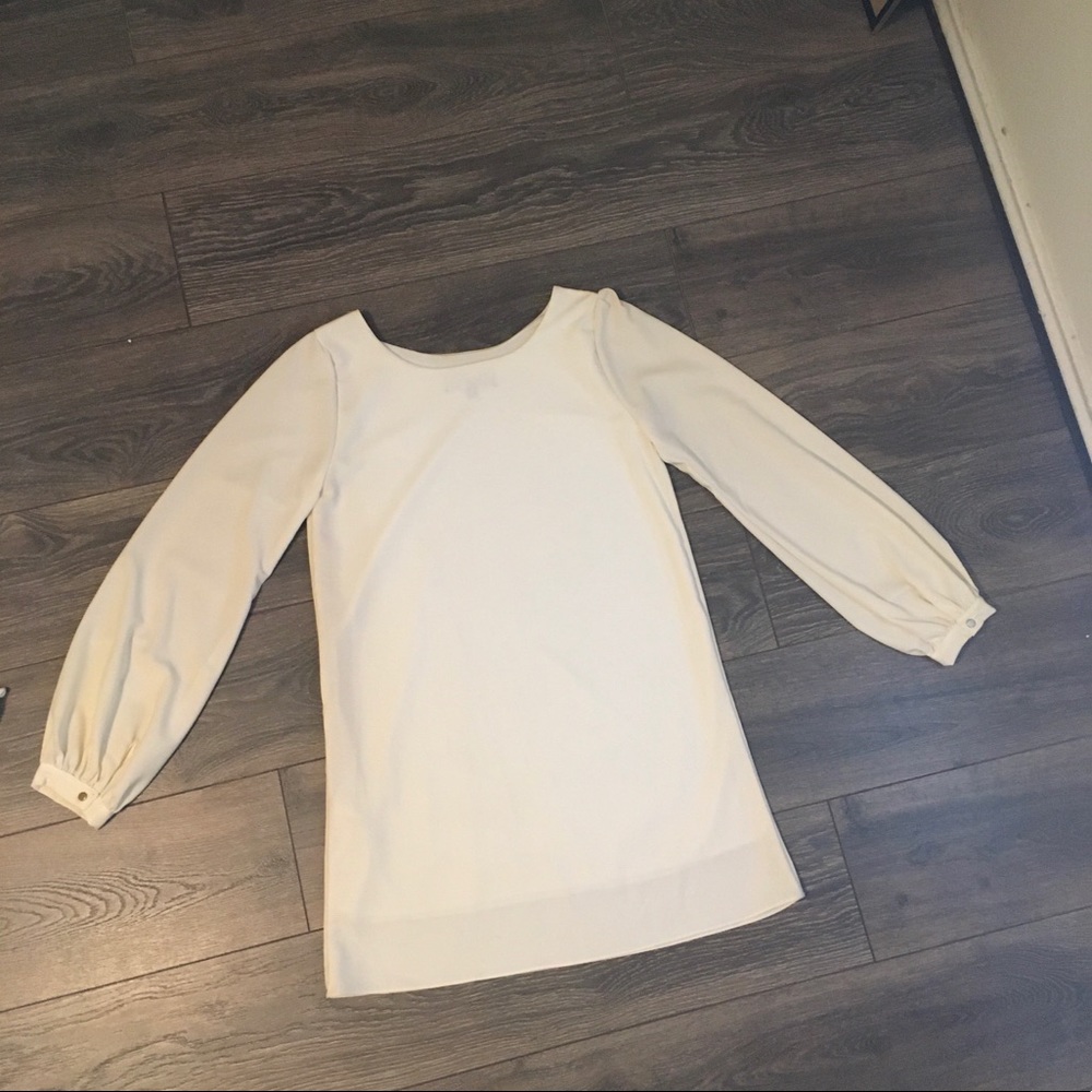 White long sleeve, dress, slip sewn in dress